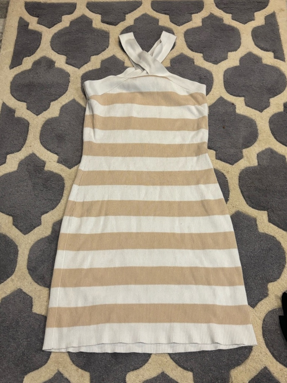 Beige and White Striped Halter Knit Dress by house of Harlow 1960